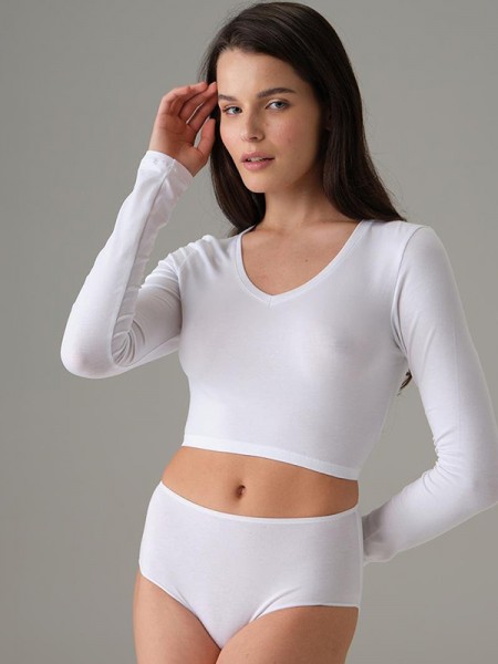 Doreanse 8503 Modal V Yaka Uzun Kol Crop T-Shirt