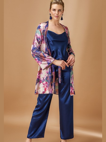 Nurteks 5951 Emprime Saten Sabahlıklı Pijama Takımı
