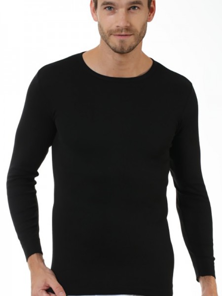 Öztaş 1021-A Erkek Ribana O Yaka Uzunkol Fanila Siyah