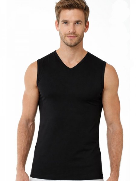 Öztaş 1040-A Erkek Kolsuz V Yaka %100 Pamuk Atlet Siyah