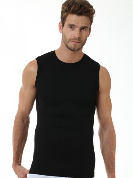 Öztaş 1044-A %100 Pamuk Ribana Kolsuz O Yaka Siyah Atlet