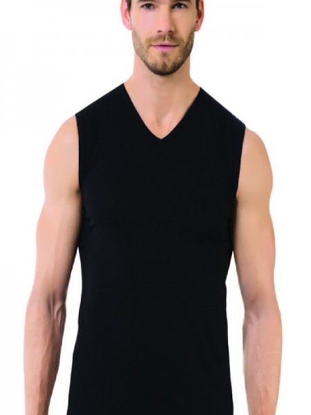 Öztaş 1057-A %100 Pamuk Ribana Kolsuz V Yaka Atlet Siyah