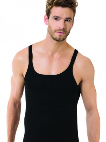 Öztaş 1094-A Erkek %100 Pamuk İnce Askılı Ribana Atlet Siyah