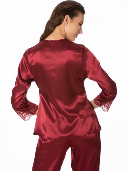 Pierre Cardin 1110 BORDO Saten Dantelli Pijama Takımı Pierre Cardin 1110 BORDO Saten Dantelli Pijama Takımı