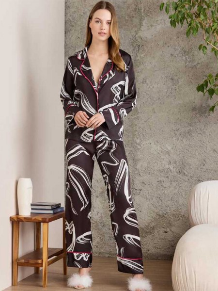 Pierre Cardin 1230 Saten Desenli Pijama Takımı