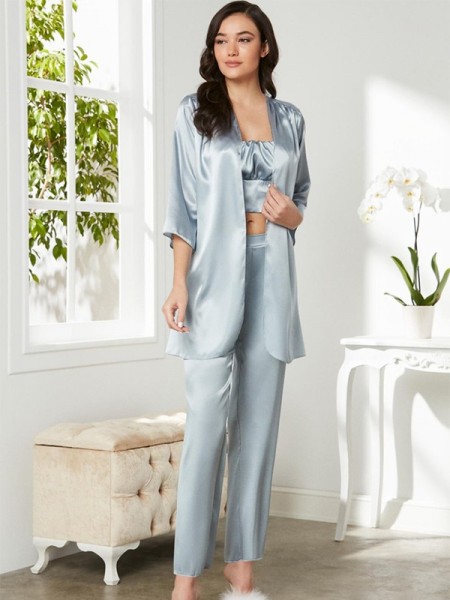 Pierre Cardin 2075 Saten Sabahlık Pijama Takımı 3'lü Set