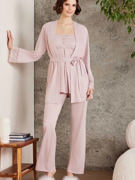 Pierre Cardin 2805 Penye 3'lü Dantelli Pijama Takımı Pierre Cardin 2805 Penye 3'lü Dantelli Pijama Takımı
