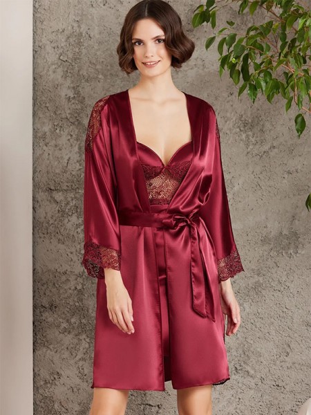 Pierre Cardin 6000 BORDO Kısa Saten 6'lı Set Gecelik Takımı