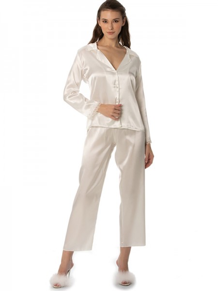 Pierre Cardin 6960 EKRU Saten 6'lı Set Gecelik Pierre Cardin 6960 EKRU Saten 6'lı Set Gecelik