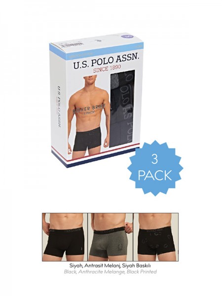 U.S. Polo Assn 3'lü Paket Likralı Erkek Boxer