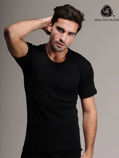 Hasyün Erkek SİYAH Kısa Kol Yün Fanila