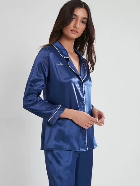 Pierre Cardin 1200 LACİVERT Saten Biyeli Pijama Takımı