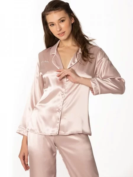 Pierre Cardin 1200 PUDRA Saten Biyeli Pijama Takımı
