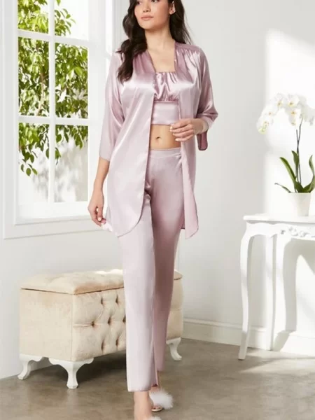 Pierre Cardin 2075 Saten Sabahlık Pijama Takımı 3'lü Set Pierre Cardin 2075 Saten Sabahlık Pijama Takımı 3'lü Set