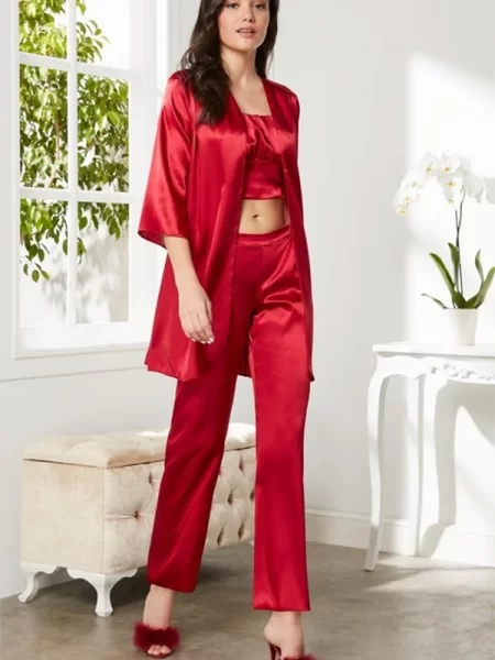 Pierre Cardin 2075 Saten Sabahlık Pijama Takımı 3'lü Set Pierre Cardin 2075 Saten Sabahlık Pijama Takımı 3'lü Set