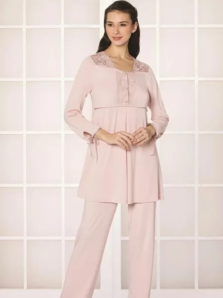 Pierre Cardin 3050 Güpürlü Penye 3'lü Sabahlık Pijama
