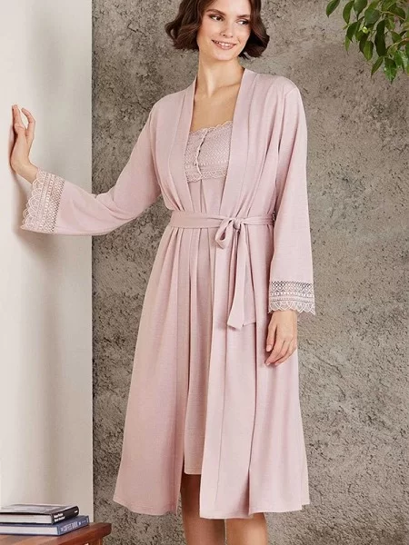 Pierre Cardin 4005 Penye Dantelli Gecelik Sabahlık Takımı Pierre Cardin 4005 Penye Dantelli Gecelik Sabahlık Takımı