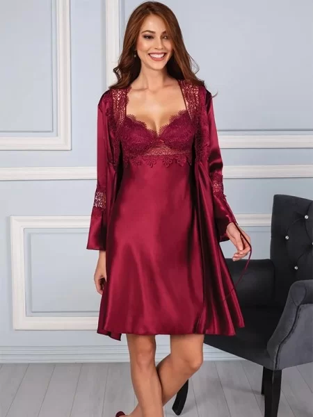 Pierre Cardin 6325 BORDO Kısa Saten Altılı Çeyiz Seti
