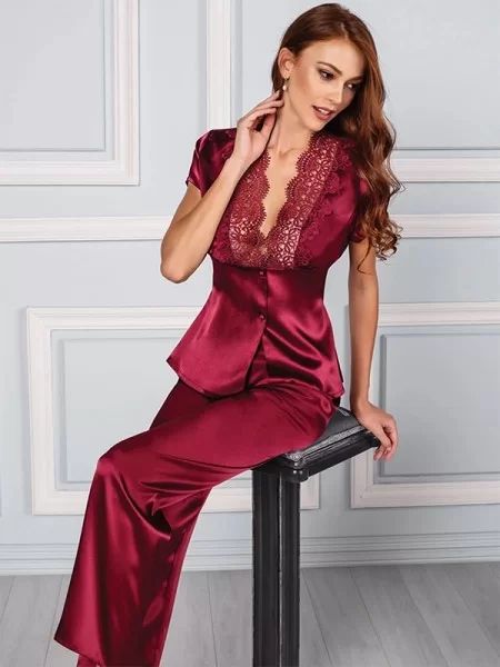 Pierre Cardin 6325 BORDO Kısa Saten Altılı Çeyiz Seti